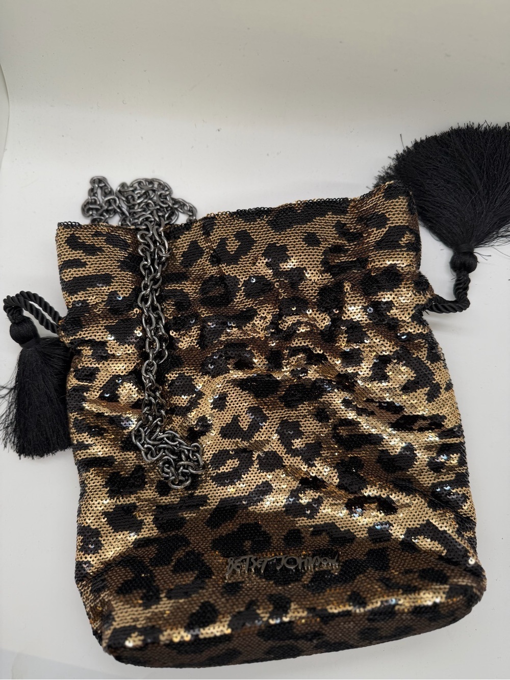 Betsey Johnson Brown and Black Sequin Leopard Evening Bag
